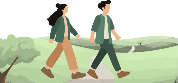 공원 길을 함께 걷는 두 사람의 삽화
